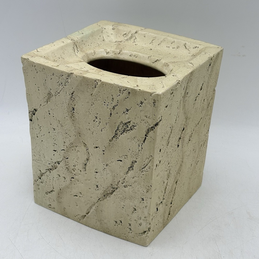 Croscill Quarry Faux Marble Tissue Box Cover Beige Stone Look Bathroom Decor